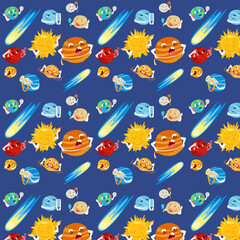 A cute kawaii illustration of the solar system with planets for kids. Educational resources: astronomy and space. © Anastasiya