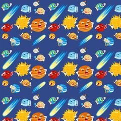 A cute kawaii illustration of the solar system with planets for kids. Educational resources: astronomy and space. © Anastasiya