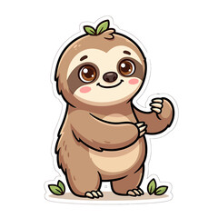 Obraz premium Cute Cartoon Sloth with Leaf on Head.