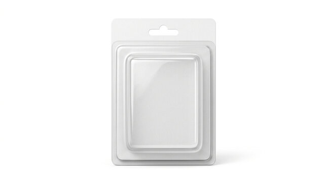 A standard retail clamshell with a clear plastic face and a blank cardboard rear on a solid white background