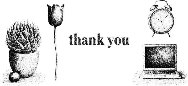 Thank you poster elements with potted succulent tulip alarm clock and laptop for workplace appreciation week background design