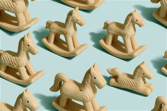 Seamless 2.5D Wooden Rocking Horse Pattern