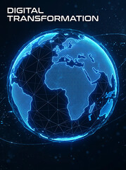 Naklejka premium Wireframe digital globe with glowing network mesh design