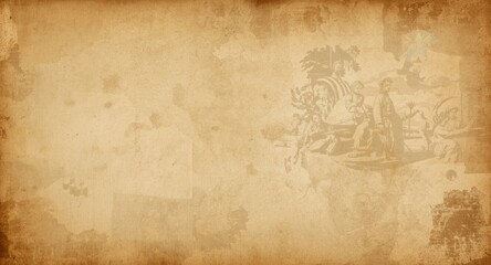 Fototapeta premium Vintage Aged Paper Texture Background with Faded Illustrations