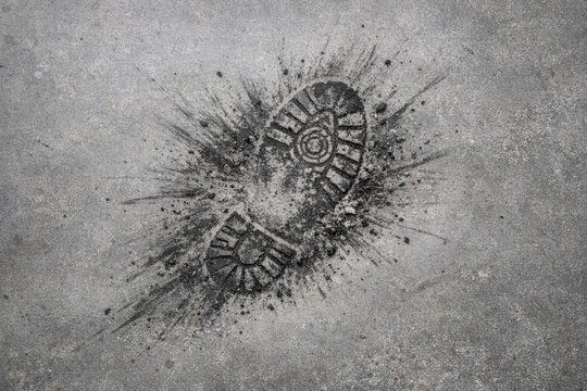Imprint of a shoe on a concrete surface, great for crime scene or detective theme