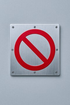 Red Interdiction Sign on Metal Plate - Stop, Deny, Forbid, Caution