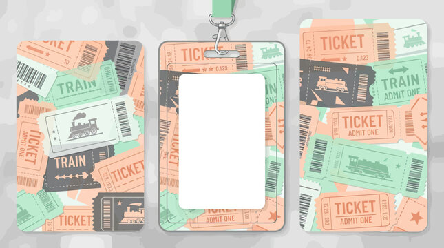 Three vintage railway ticket themed ID badges with slots.