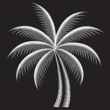 Palm tree engraving illustration. Tropical plant sketch isolated on black background.