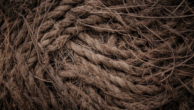 Natural Twisted Rope Texture in Earthy Tones on a Dark Background