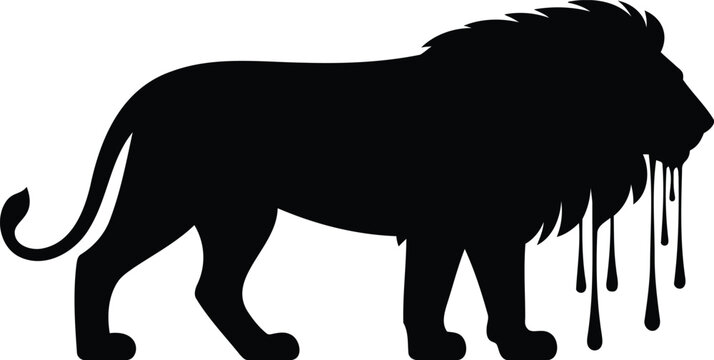 Powerful black lion silhouette with creative dripping liquid art element representing strength wildness and danger vector illustration