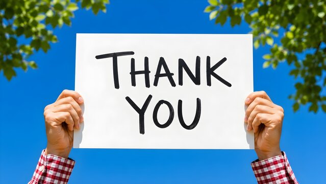 Thank you message held by hands expressing appreciation gratitude support kindness and positive communication