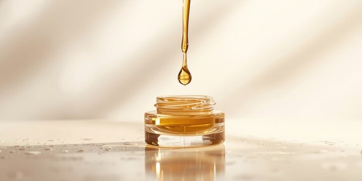 Oil drop falling from a dropper above a small jar