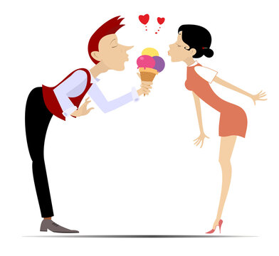 Young man and woman eating ice cream