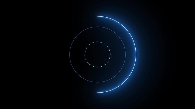 Digital loading spinner with circular progress bar and dashed lines circle