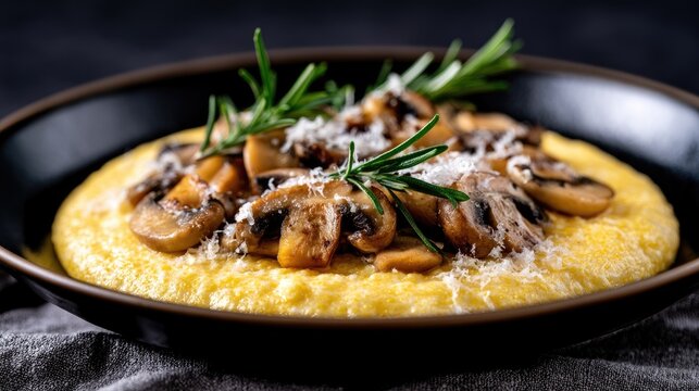 Creamy Polenta with Saut?ed Mushrooms and Rosemary.