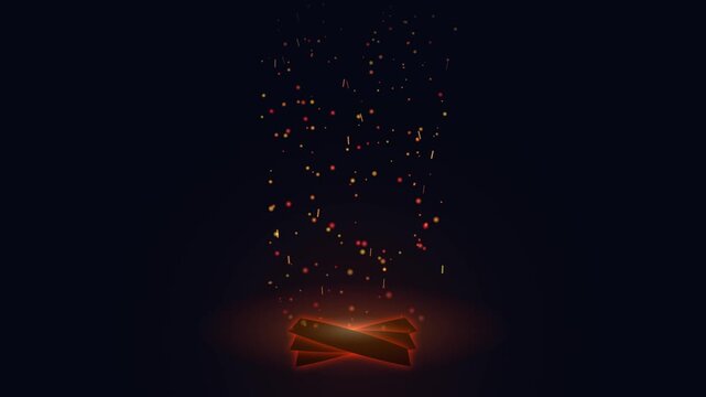Animated Campfire Logs with Floating Embers and Glowing Sparks Rising in a Dark Night Background Loop for Video Editing