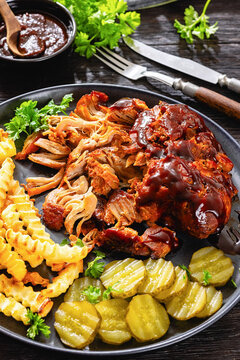 Tender Roasted Pork Meat With Crispy Waves Fries
