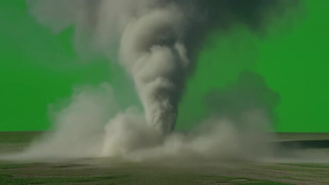 Powerful tornado background animation with debris on green screen
