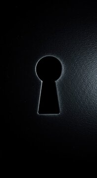 A close view of a metallic keyhole slot on a dark, textured surface, representing security, access, and hidden opportunity ,metal ,door ,concept