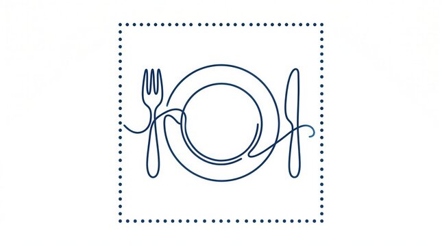 Dining table setting icon, plate with fork and knife