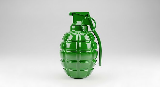 Shiny green hand grenade isolated on a neutral surface