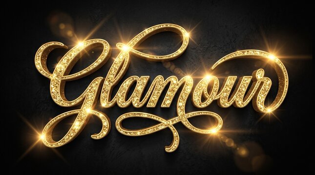 Glamour text in gold 3d letters with sparkling glitter effect