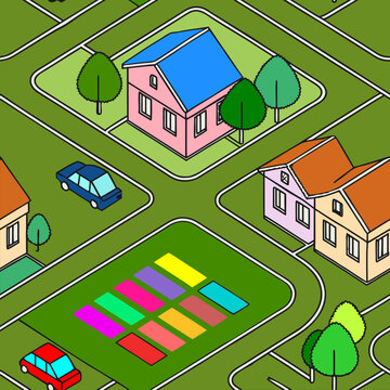 pattern, houses, roofs, streets, architecture, vector, graphics, lines, intersections, structure, view, seamless pattern, print, wallpaper, textured ornament, symmetry, geometry, city, neighborhoods