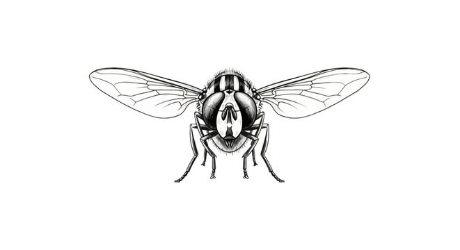 Detailed Vintage Illustration of a Common Housefly