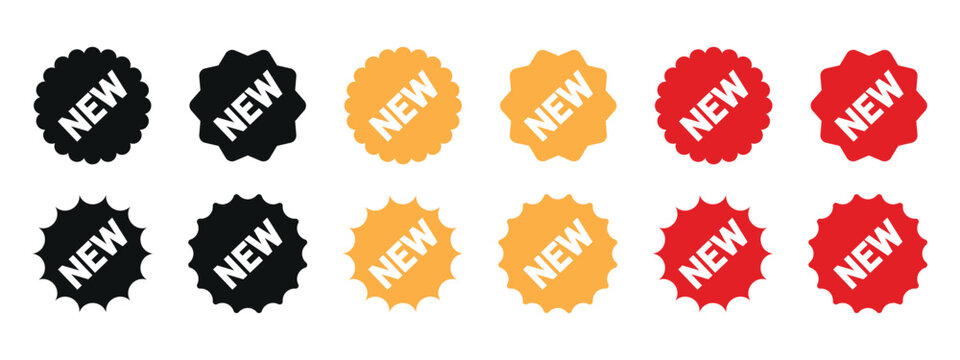 New collection colorful starburst badge labels in black orange and red for marketing retail with business