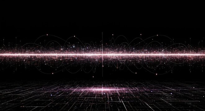 Digital visualization of complex systems across a vast, dark expanse. Conceptual framework for knowledge domains and strategic future planning ,futuristic ,concept ,visualization