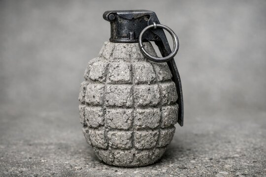 A hand grenade lying on the ground, ready to be used or defused