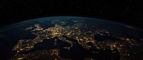 Earth's View from Space at Night with City Lights Visible © Holo Frame