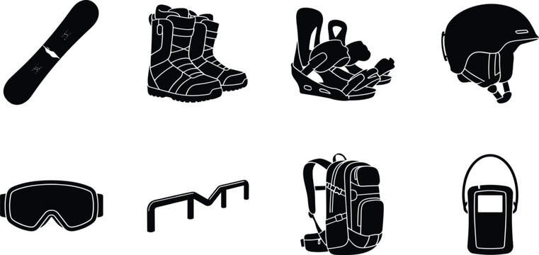 Winter Sports Equipment Vector Icon Set with Snowboard Ski Gear and Protective Accessories
