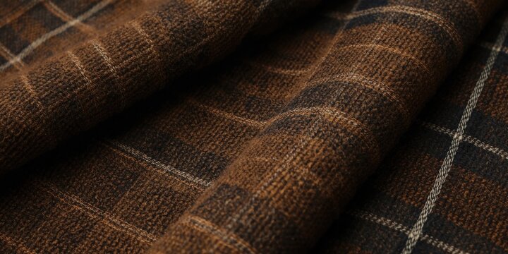 Brown plaid fabric with texture and pattern detail