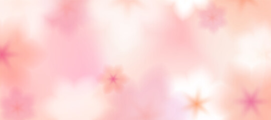 Fototapeta premium Pink- beige floral blurred background in pink-nude ecru tones. A delicate cream-pink gradient with soft abstract flowers and leaves. Vector bg banner for spring or summer season