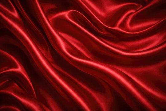 Luxurious Red Satin Fabric Draped in Waves with Smooth Texture