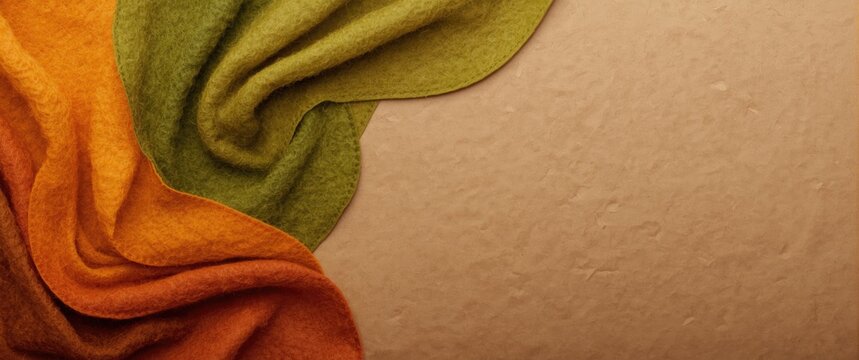 Colorful Felt Fabric Draped on Textured Background in Warm Tones