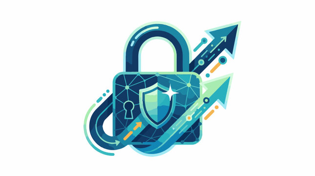 Digital security concept with padlock shield and rising arrows