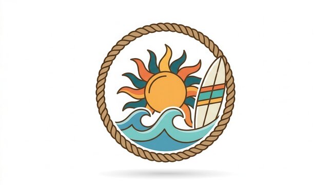 surfing sun wave logo icon