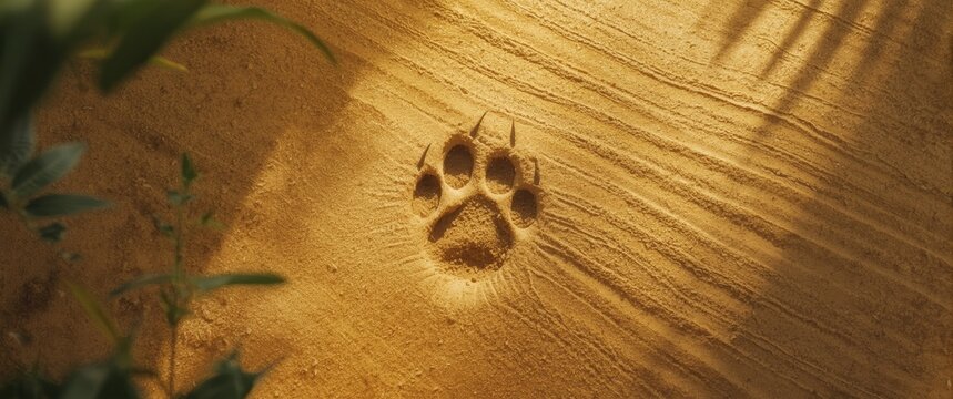 Animal Paw Print Imprinted in Soft Sand with Natural Shadows