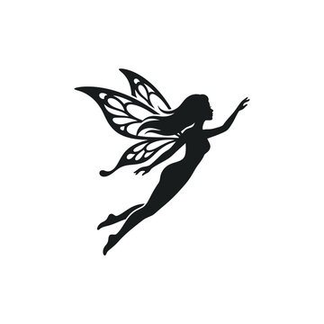 Flying Fairy Silhouette Illustration Vector Isolated on White