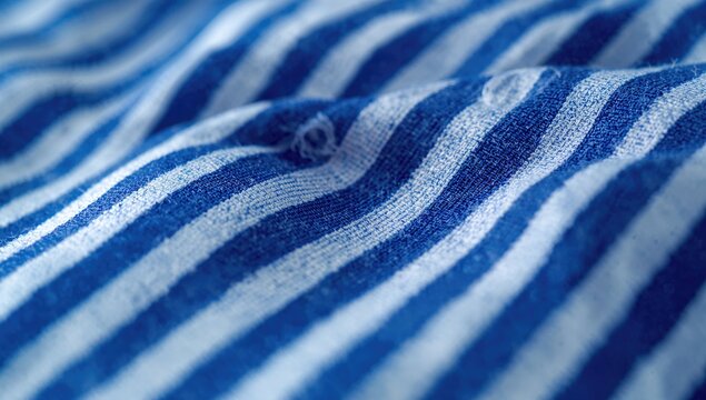 Blue and White Striped Fabric Texture Closeup with Soft Waves