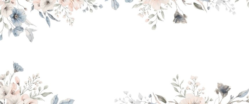 Delicate Floral Border Design with Soft Pastel Colors on White Background