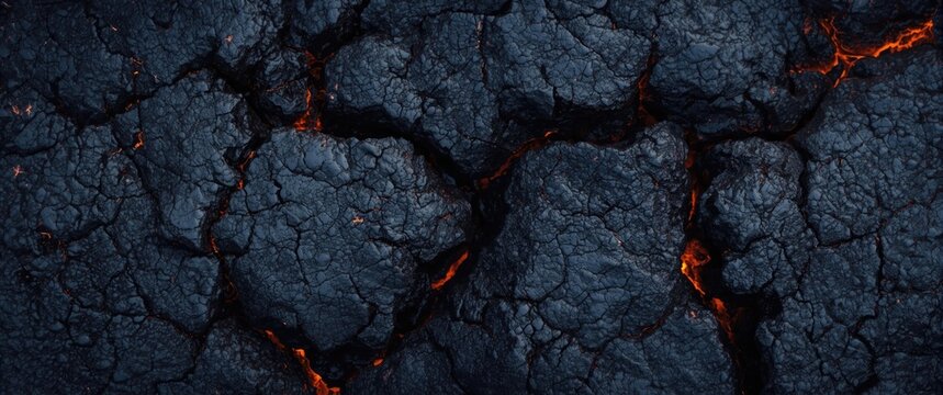 Cracked Volcanic Rock Surface with Glowing Lava Crevices