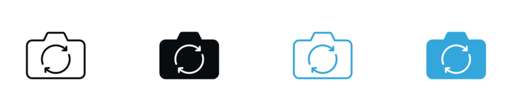 Camera Switch Icon Set. Front Rear Camera, Lens Flip, Camera Toggle and Photography Symbols. Vector Illustration.