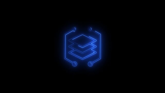 Neon blue digital data layers animation, cyber security and cloud computing concept