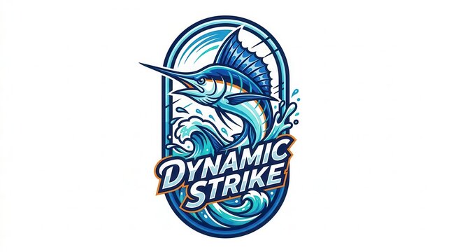 blue marlin fish logo with dynamic strike text