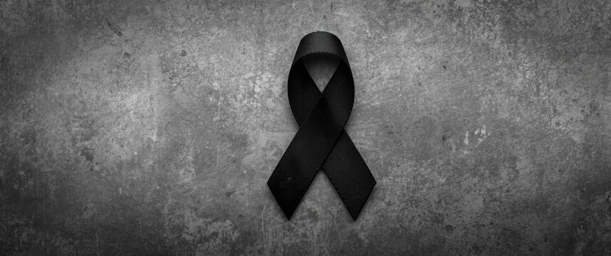 Black Awareness Ribbon on a Textured Grey Background
