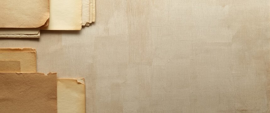 Old Paper Folders Stacked on a Textured Beige Background