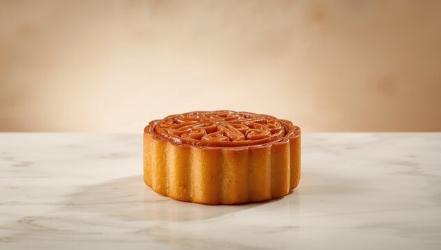 Mooncake on a Marble Surface with Soft Background Light